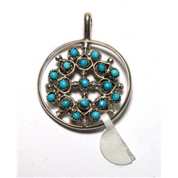 Zuni Coral and Turquoise Spinner Pendant