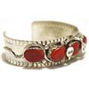 Image 2 : Zuni Coral Sterling Silver Snake with Turquoise Eyes Cuff Bracelet - Effie Calavaza