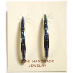 Zuni Lapis Lazuli Inlay Sterling Silver Half-Ring Post Earrings - Susan Kalestewa