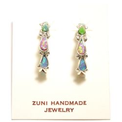 Zuni Multi-Opal Sterling Silver Half-Ring Post Earrings - Bryce Vacit