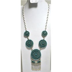 Zuni Turquoise Needlepoint Sterling Silver Necklace - Octavius & Irma Seowtewa