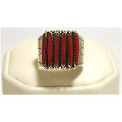 Zuni Coral Sterling Silver Men's Ring - Shirley Quam