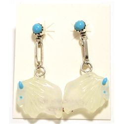 Zuni Quartz & Turquoise Buffalo Sterling Silver Post Earrings - Gayle Lucio