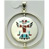 Image 1 : Zuni Multi-Stone Spinner Knifewing Kachina and Sun Design Pendant - Fred & Lolita Natachu