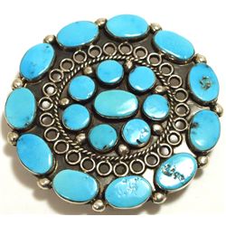 Old Pawn Zuni Sleeping Beauty Turquoise Sterling Silver Pendant/Buckle? - Charlotte Dishta