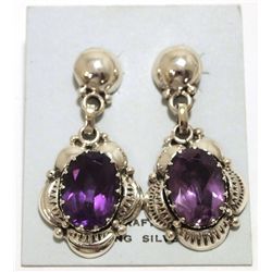 Navajo Amethyst Sterling Silver Post Earrings - Clem Nalwood