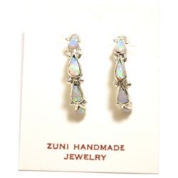 Zuni White Opal Sterling Silver Half-Ring Post Earrings - Bryce Vacit