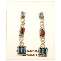 Zuni Coral & Turquoise Sterling Silver Post Earrings - Iva Lasiloo