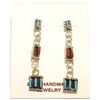 Image 1 : Zuni Coral & Turquoise Sterling Silver Post Earrings - Iva Lasiloo