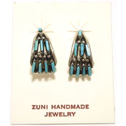 Zuni Turquoise Needlepoint Sterling Silver Half-Ring Post Earrings - Stewart Lowsayatee