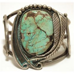 Vintage Old Pawn Navajo Lone Mountain Turquoise Sterling Silver Cuff Bracelet