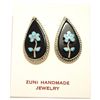Image 1 : Zuni Onyx & Turquoise Inlay Flower Sterling Silver Post Earrings - Rodney Lagiloo