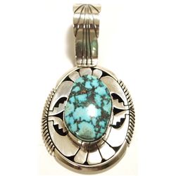 Navajo Spider Web Turquoise Sterling Silver Pendant - Eugene Belone