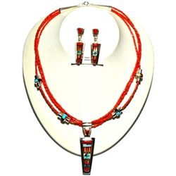 Zuni Coral Necklace & Earrings Set - Raylan & Patty Edaakie