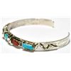 Image 2 : Zuni Coral & Turquoise Snake Sterling Silver Cuff Bracelet - Effie Calavaza