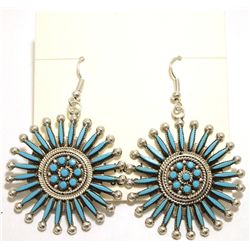 Zuni Turquoise Needlepoint Sterling Silver French Hook Earrings - Eva Booqua