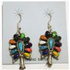 Image 1 : Navajo Multi-Stone Sterling Silver Squash Blossom French Hook Earrings - Lisa Williams