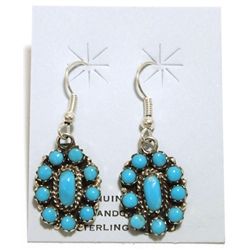 Navajo Turquoise Cluster Sterling Silver Small French Hook Earrings - Lisa Williams
