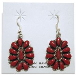 Navajo Coral Cluster Sterling Silver French Hook Earrings - Lisa Williams