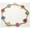 Image 2 : Navajo Multi-Opal Sterling Silver Turtle Link Bracelet - Vernon Waikaniwa