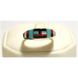 Zuni Multi-Stone Inlay Sterling Silver Women's Ring - Erma Eustice