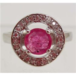 5863 -  WHITE GOLD PLATE OVER STERLING SILVER PINK RUBY RING SIZE 7