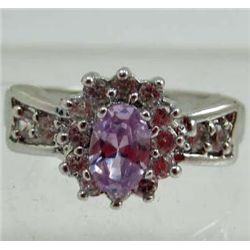 5827- WHITE  GOLD PLATED TANZANITE & TOPAZ RING SIZE 6