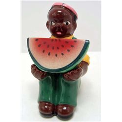 5734 - BLACK AMERICANA BOY W/ MELON SALT & PEPPER SHAKERS