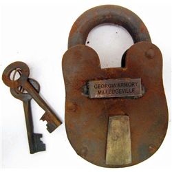 5724 - CAST IRON PADLOCK WITH GEORGIA ARMORY TAG