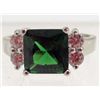 5826- WHITE  GOLD PLATED EMERALD & TOPAZ RING SIZE 8