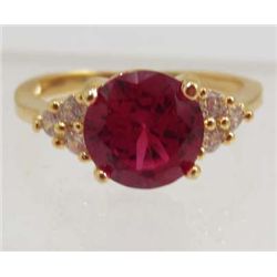 5820-  GOLD PLATED RED GARNET  & TOPAZ RING SIZE 6