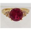 5820-  GOLD PLATED RED GARNET  & TOPAZ RING SIZE 6