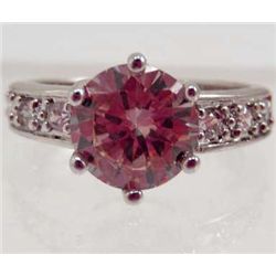 5806 - WHITE GOLD PLATED PINK SAPPHIRE & TOPAZ RING SIZE 6