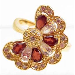 5845 - GOLD PLATE OVER  STERLING SILVER RED RHODOLITE GARNET RING SIZE 8