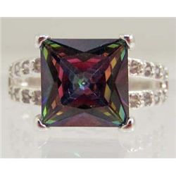 5784 - SILVER RAINBOW MYSTIC & WHITE TOPAZ RING SIZE 6