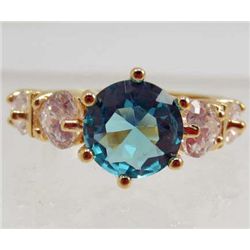 5818 -  GOLD PLATED BLUE AQUAMARINE & TOPAZ RING SIZE 6