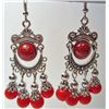 Image 1 : 4082 - TIBET SILVER ROUND RED JADE EARRINGS