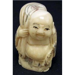 5567 -  JAPANESE BONE NETSUKE HAPPY BUDDHA