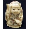 Image 1 : 5576 -  JAPANESE OX  BONE NETSUKE HAPPY LADY HOLDING CALABASH