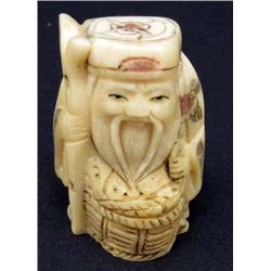 5572 -  JAPANESE BONE NETSUKE HAPPY OLD MAN CATCH FISH