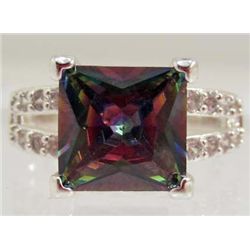 5785 - SILVER RAINBOW MYSTIC & WHITE TOPAZ RING SIZE 7