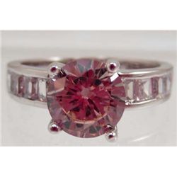 5803 - WHITE GOLD PLATED PINK SAPPHIRE & TOPAZ RING SIZE 8