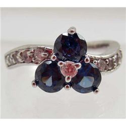 5813 - WHITE GOLD PLATED BLUE AQUAMARINE & TOPAZ RING SIZE 8