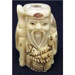 5573 -  JAPANESE BONE NETSUKE HAPPY OLD MAN CATCH FISH