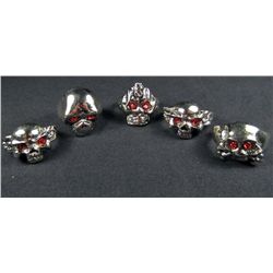 5476 -  LOT OF 5 RED EYED SKULL RINGS