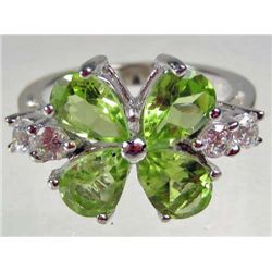 5489 - WHITE GOLD OVER STERLING SILVER PERIDOT RING - SIZE 7