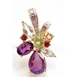 13701 - 14 K GOLD PLATE OVER SILVER  AMETHYST CITRINE PERIDOT PENDANT