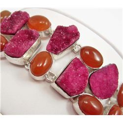 13596 - ELEGANT SILVER CORAL & DRUZY BRACELET