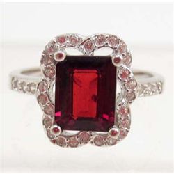 13666 - STERLING SILVER RED RHODOLITE GARNET RING  SIZE 7