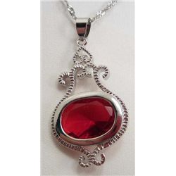 13553 - WHITE GOLD PLATED RUBY PENDANT W/ CHAIN